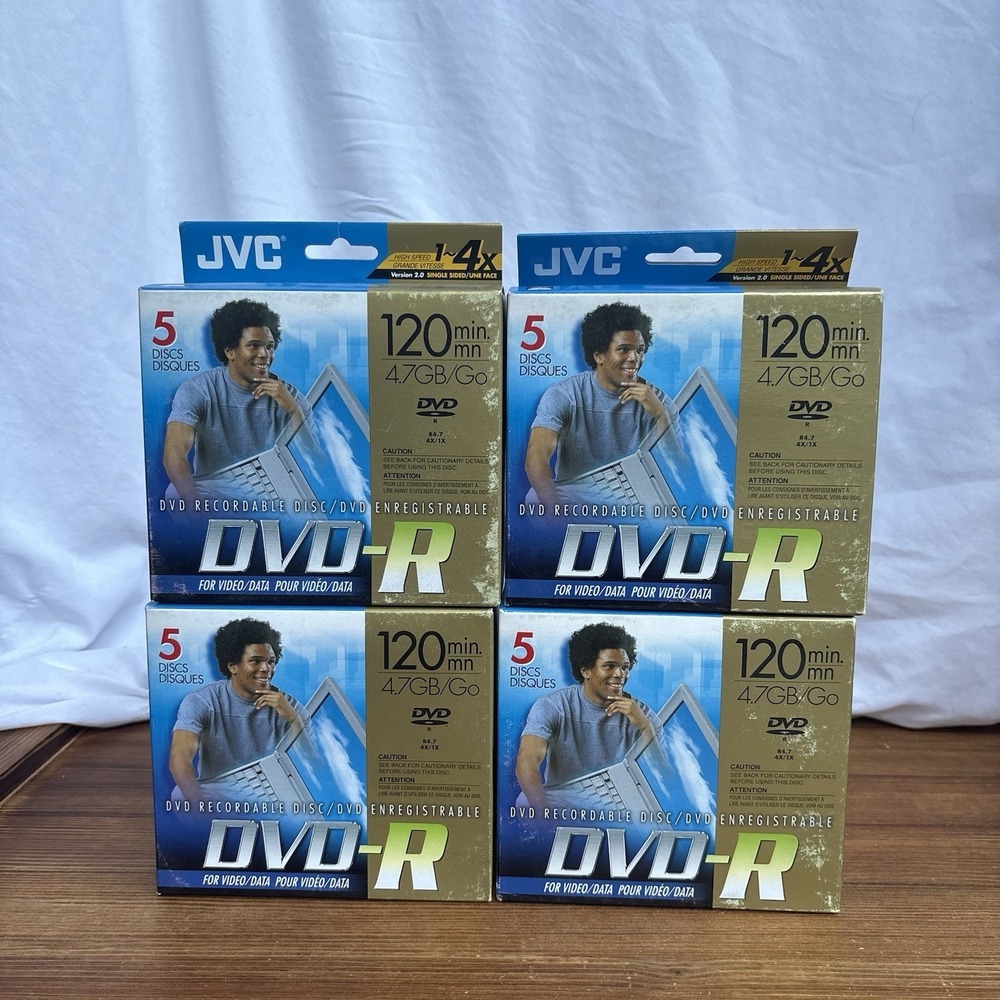 Lot of 4 JVC DVD-R 5 Pack 4.7GB 120 Min 4X Blank Recordable Discs Sealed‎